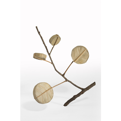 Drum Tree (42.5 H x 38 W x 7 D cm) magnolia leaves, cotton yarn, wood Photo: Simon Cook