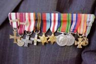 War medals pinned to the chest of a World War I veteran. Photograph: Piotr Malecki/Panos