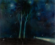 In Africa you need a torch light even though the stars are out, painting by Suzy Murphy