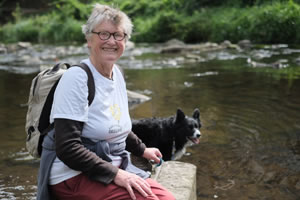 Meg and Pollaidh rest on the Water of Leith Walkway. Photograph by Roger Hyam