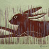 Brown Hare, linocut and driftwood print by Lisa Hooper