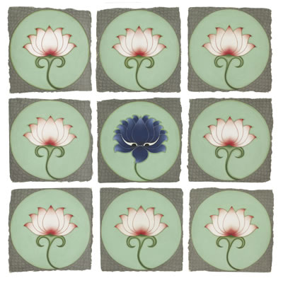 The Blue Lotus by Olivia Fraser - 2010, Pigment, Arabic gum on handmade Sanganer paper (86 x 86cm)