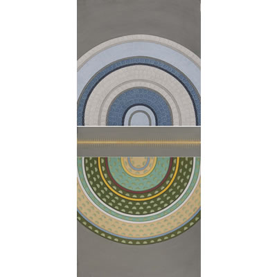 Triptych: Creation by Olivia Fraser – 2011, Pigment, Arabic gum, gold leaf on handmade Sanganer paper (170 x 74cm)