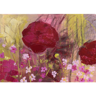 Peonies II - Acrylic and mixed media on linen, 27cm x 19.5cm