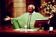 Archbishop Desmond Tutu gives the morning service in St George's Cathedral Photograph: Ian Berry/Mag