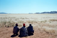 Nathan Ûina Taurob and family greet the spirits of the land in Giribes plains, north-west Namibia Photograph: Sian Sullivan