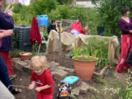 People enjoying the allotments. Photographs: courtesy Judy Wilkinson/ARI