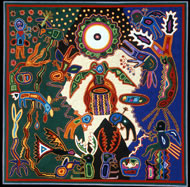 Our Elder Brother Kauyumari's Nierika, yarn painting by José Benítez Sánchez. Courtesy: Wixarika Research Centre wixarika.mediapark.net/en/index.html