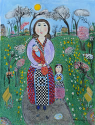 Mother and Children in Spring in the Park by Dora Holzhandler courtesy www.goldmarkart.com
