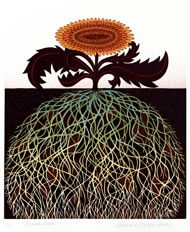 Earth Roots by Linda M Farquharson www.linocut.co.uk