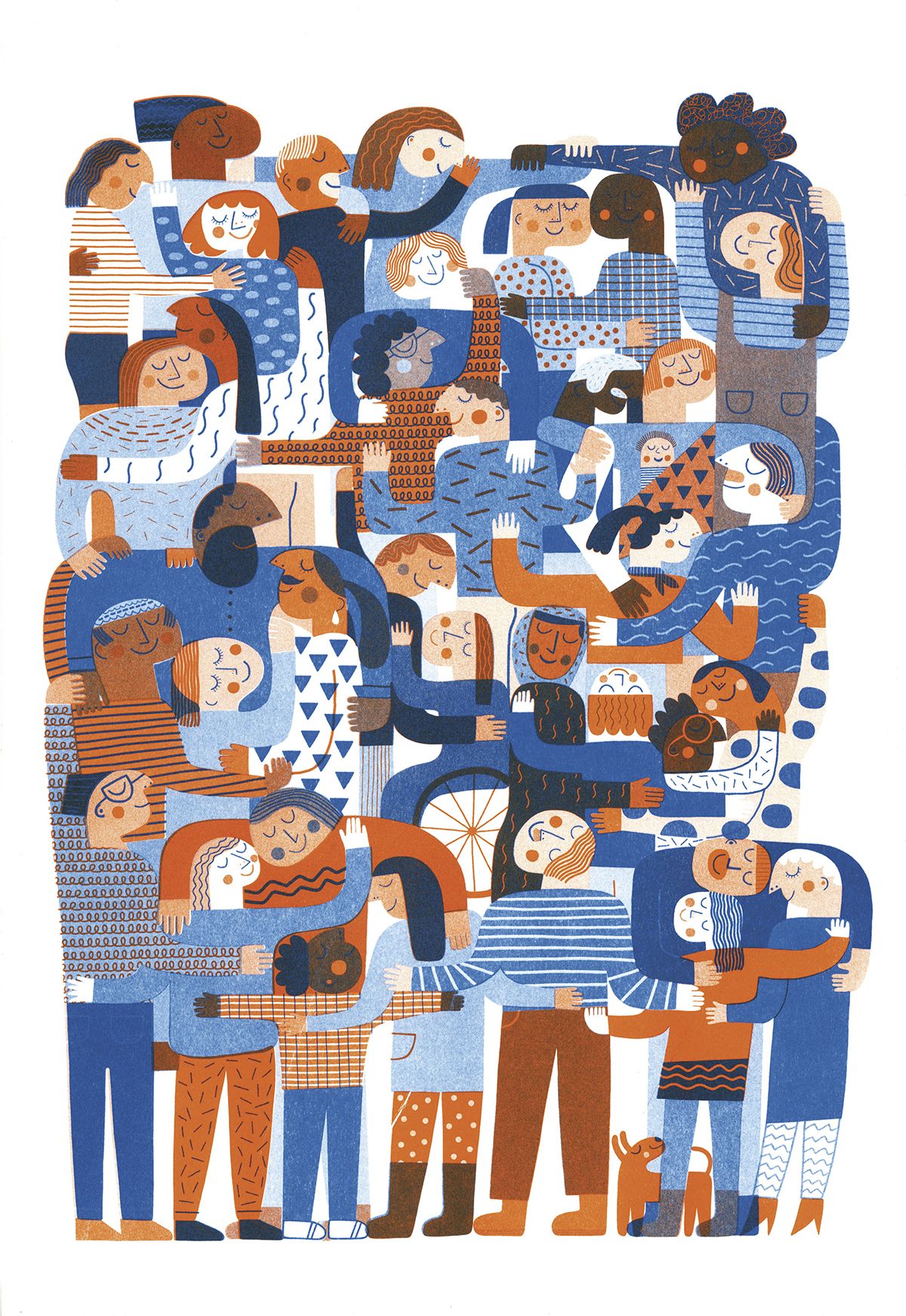 Group Hug (Riso print) by Mina Braun www.minabraun.com