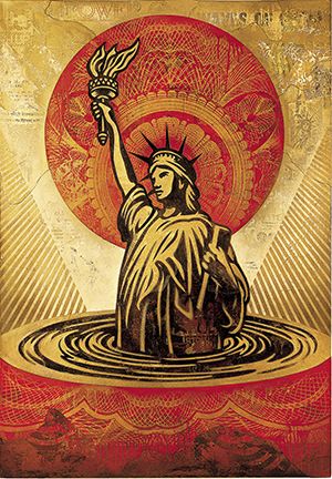 Sinking Liberty by Shepard Fairey obeygiant.com
