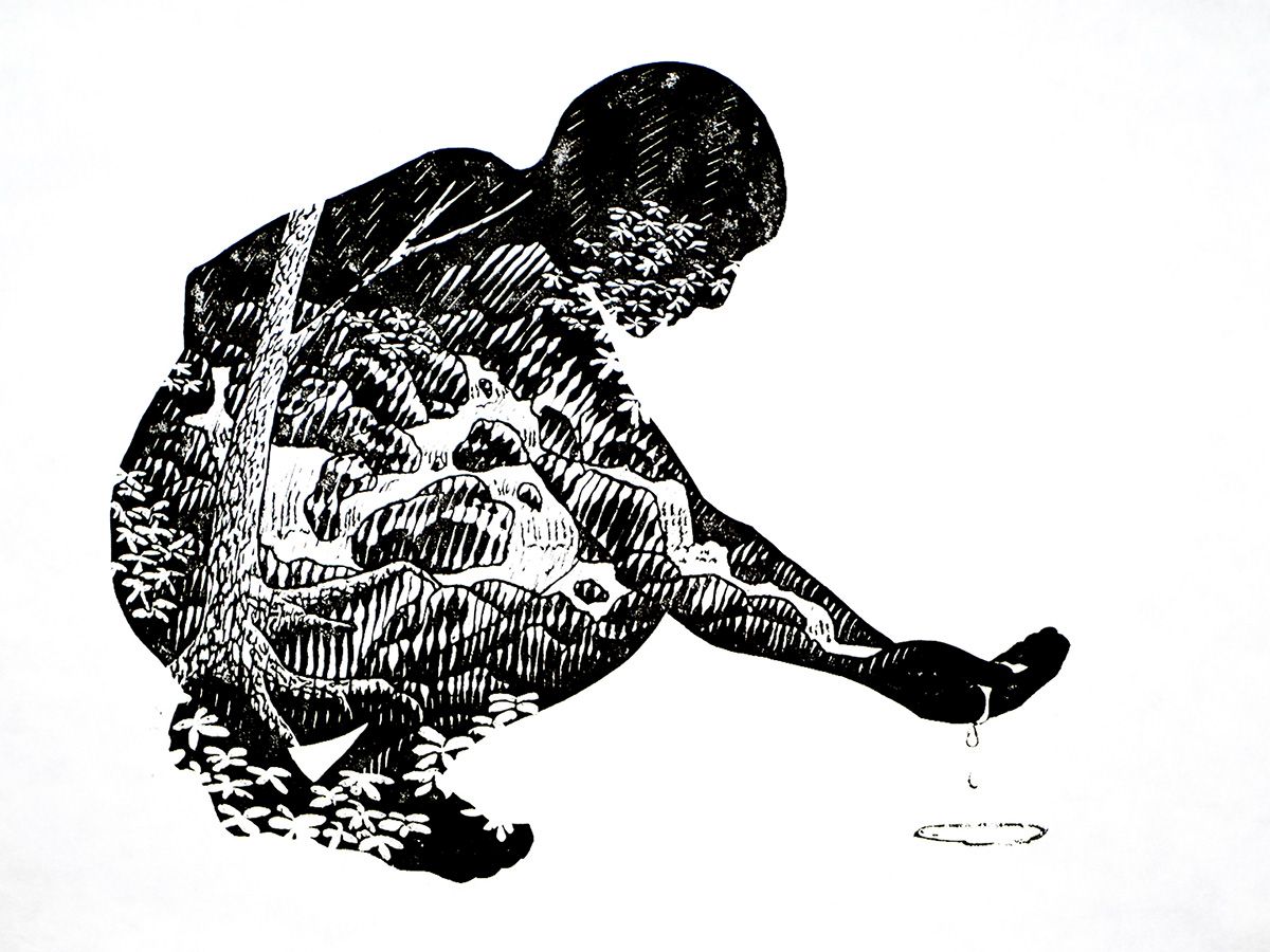 Flow, woodblock print © Abigail Wilson, 2019 theabigailwilson.com