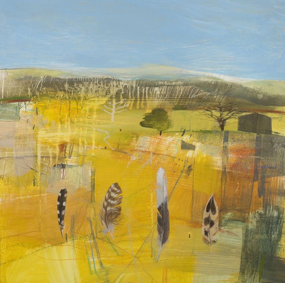 A Four Feather Walk, acrylic and mixed media on cradled panel, by Fiona Millais www.fionamillais.com Photo: Colin Mills