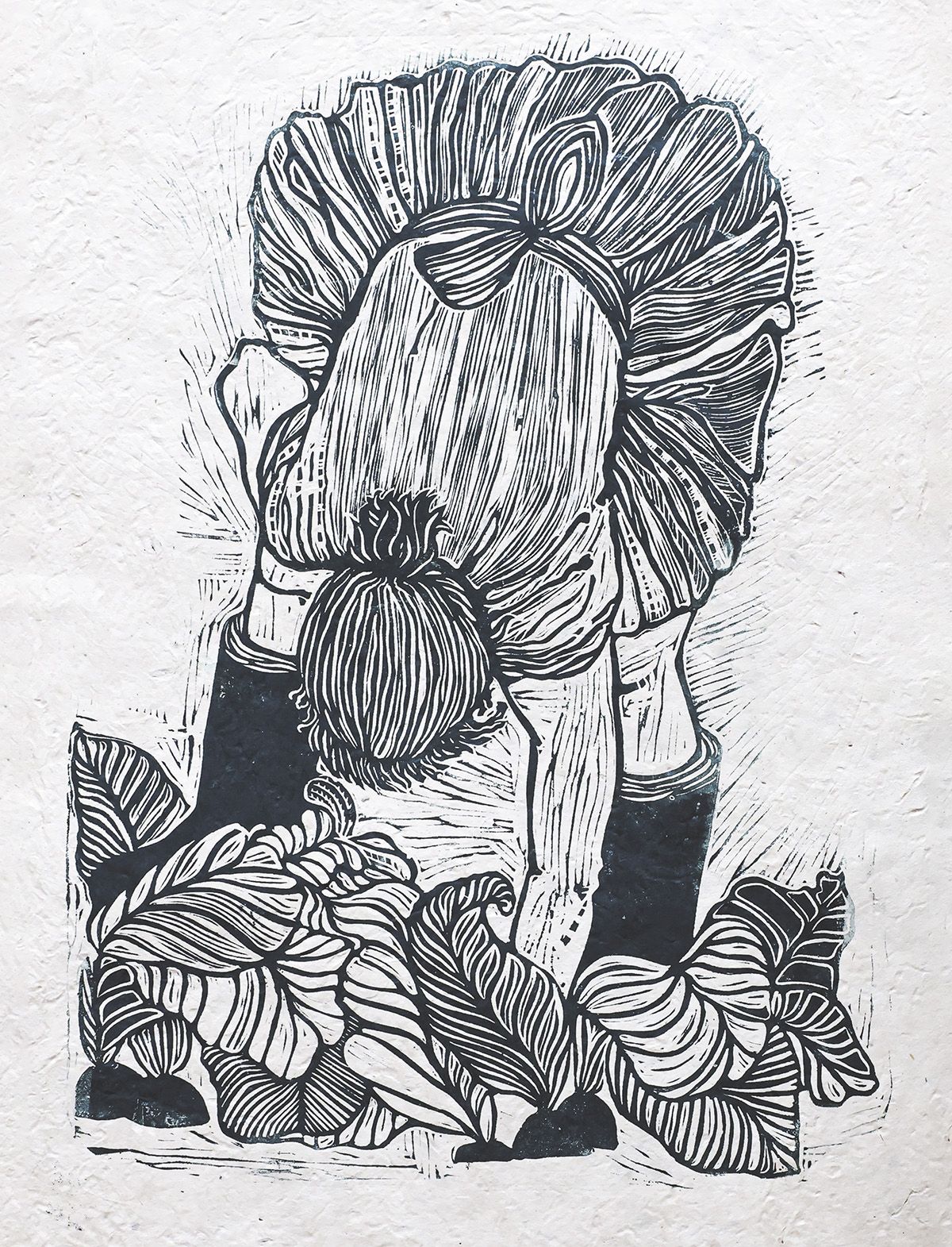 Mary, linocut print by Rosanna Morris rosannamorris.com